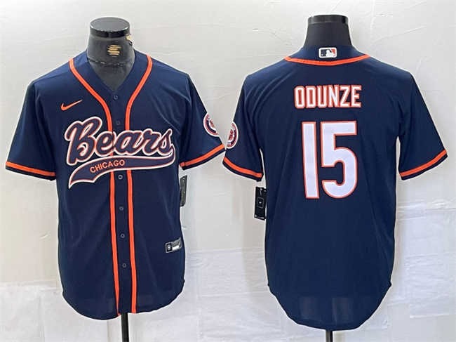 Men's Chicago Bears #15 Rome Odunze Navy With Patch Cool Base Stitched Baseball Jersey